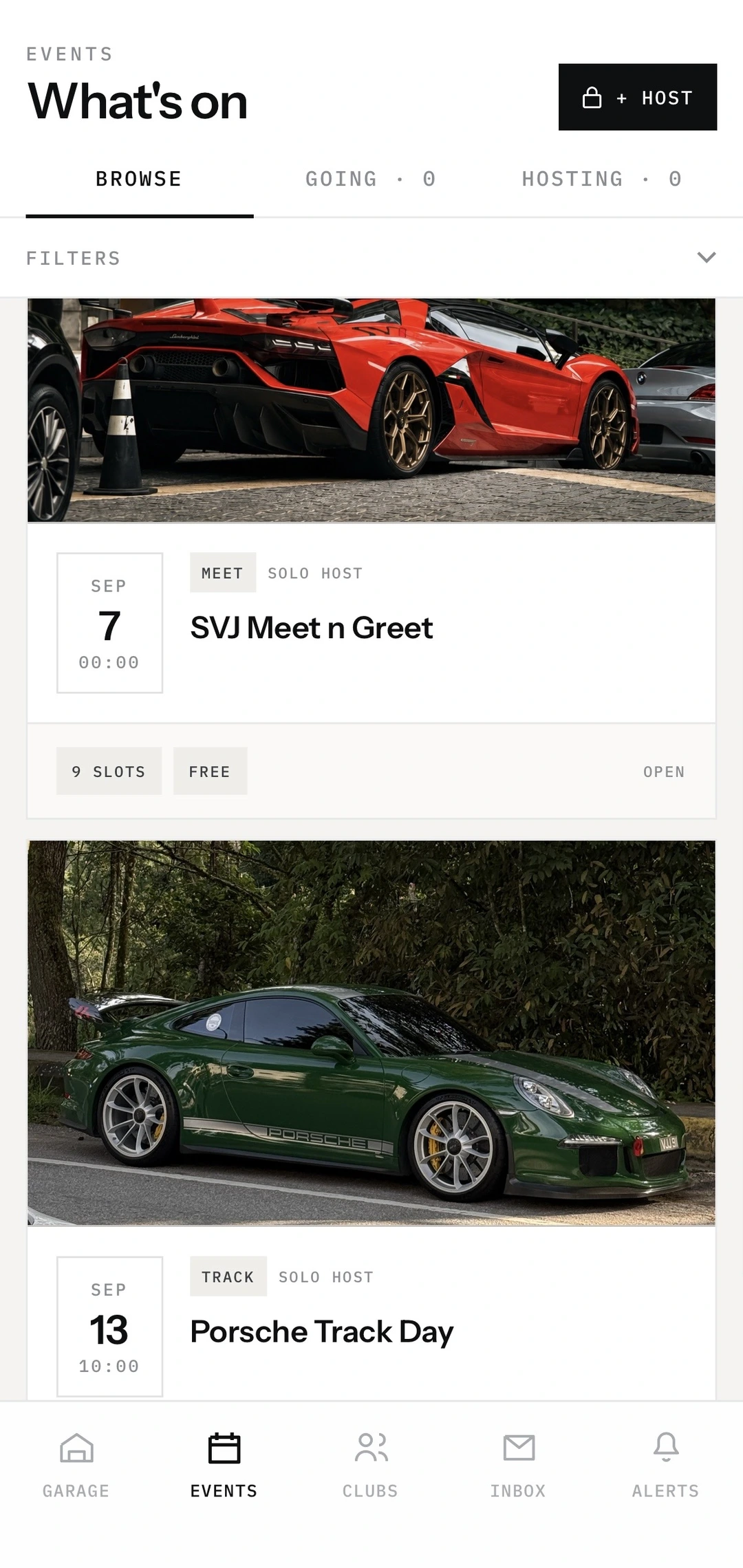 Apex Drive events feed — marshalled meets and track days near you